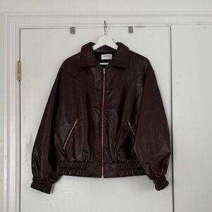 Women's dark red Leather Jacket